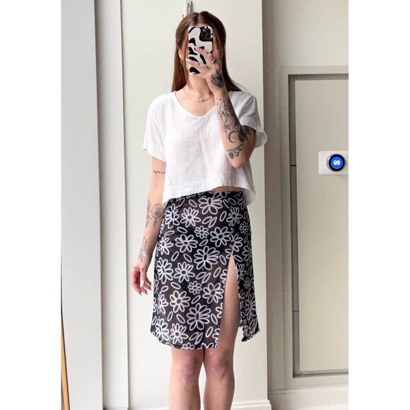 ASOS Womens Skirt 4 Black White Floral Mesh Swim Coverup Sheer Festival Beach - Picture 5 of 9